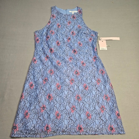 Avec Les Filles Womens Blue Lace Sleeveless‎ Floral Shift Dress NWT Size 12 - Picture 14 of 15